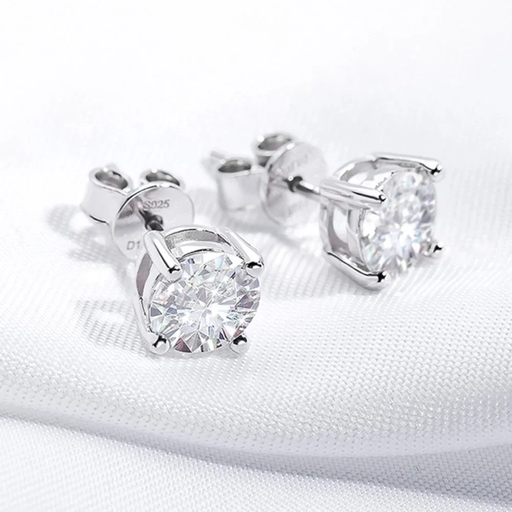 Certified 2ct. t.w. Moissanite Diamond 4 Prone Solitaire Stud Earrings NEW